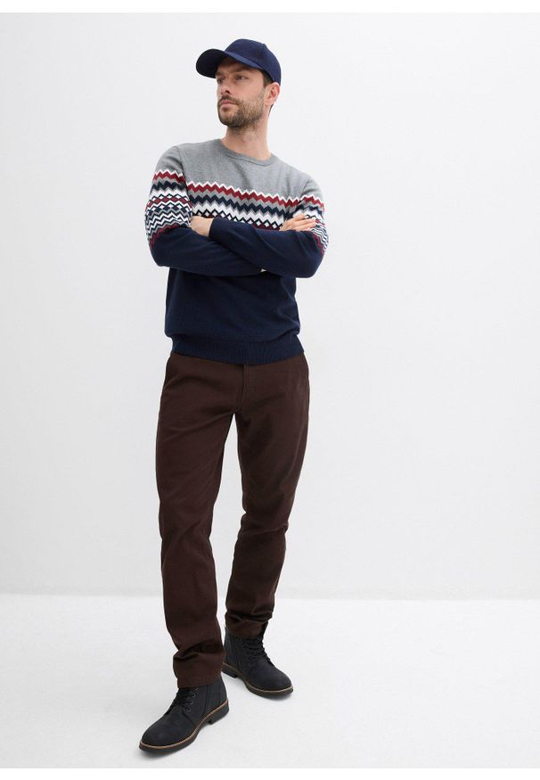 bonprix - Sweter w norweski wzór, z bawełną. Kolor: szary. Materiał: bawełna