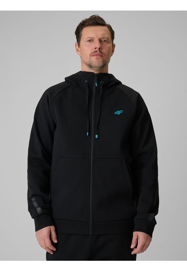 4f - 4F Bluza dresowa regular z kapturem męska - czarna XXL. Okazja: na co dzień. Typ kołnierza: kaptur. Kolor: czarny. Materiał: dresówka. Długość rękawa: raglanowy rękaw. Wzór: gładki. Styl: casual