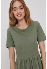 Jacqueline de Yong - Sukienka. Kolor: zielony. Materiał: tkanina. Długość rękawa: krótki rękaw. Wzór: gładki. Typ sukienki: rozkloszowane #5