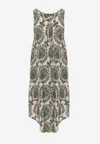 Renee - Beżowo-Zielona Casualowa Sukienka z Bawełny o Rozkloszowanym Kroju Mellilla. Okazja: na co dzień. Kolor: zielony. Materiał: bawełna. Sezon: lato. Styl: casual #7