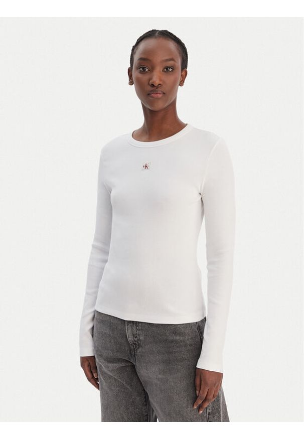 Calvin Klein Jeans Bluzka LV047E205G Biały Slim Fit. Kolor: biały. Materiał: bawełna
