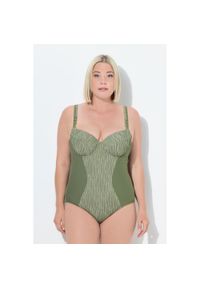 ULLA POPKEN - Damski Strój kąpielowy fiszbiny miękkie miseczki regulowane ramiączka. Kolekcja: plus size. Kolor: zielony. Materiał: elastan, poliamid, materiał
