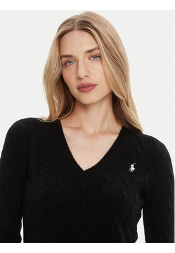Polo Ralph Lauren Sweter 211971866005 Czarny Slim Fit. Typ kołnierza: polo. Kolor: czarny. Materiał: wełna