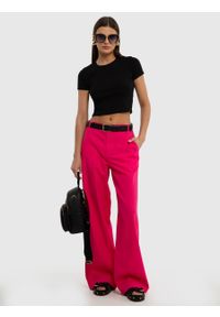 Big-Star - Spodnie damskie z szeroką nogawką z dodatkiem lnu różowe Malu 602. Okazja: na co dzień. Kolor: różowy. Materiał: len. Styl: casual #4