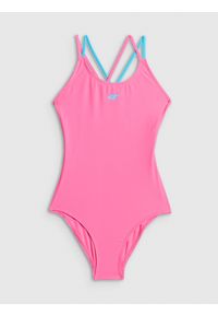 4f - 4F Kostium kąpielowy jednoczęściowy dziewczęcy - różowy 122/128 (6-8 lat). Kolor: różowy. Materiał: skóra, materiał. Rodzaj stanika: push-up #1