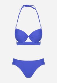 Born2be - Niebieskie Bikini Biustonosz i Majtki Typu Figi Ozdobione Wycięciami Kinlira. Kolor: niebieski. Wzór: aplikacja #2