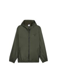 Puma - Męska Wiatrówka o standardowym kroju Essentials PUMA. Kolor: zielony. Materiał: guma. Wzór: nadruk. Sport: bieganie