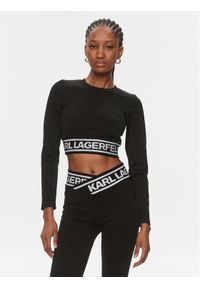 Karl Lagerfeld - KARL LAGERFELD Bluzka 240W1716 Czarny Skinny Fit. Typ kołnierza: dekolt w karo. Kolor: czarny. Materiał: syntetyk #1