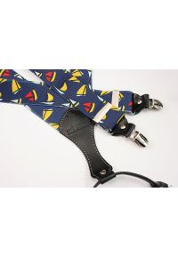 His Story - Granatowe Szerokie Szelki Męskie, Skóra Naturalna -HIS STORY- w Żaglówki, Statki, Marinistyczne. Kolor: niebieski, wielokolorowy. Materiał: guma, skóra #3