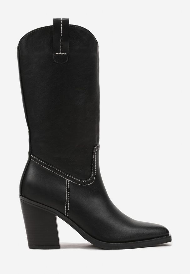 Born2be - Czarne Kozaki na Obcasie w Stylu Kowbojek Laoretta. Okazja: na co dzień. Kolor: czarny. Materiał: jeans. Wzór: kwiaty. Obcas: na obcasie. Styl: wizytowy, casual, elegancki. Wysokość obcasa: średni