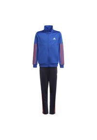 Adidas - Dziecięcy dres adidas 3-Stripes Team. Kolor: pomarańczowy, wielokolorowy, niebieski. Materiał: dresówka. Wzór: paski