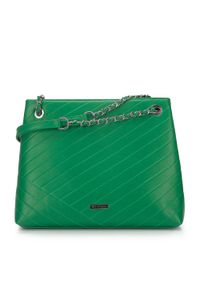 Wittchen - Torebka worek z przeszyciami na łańcuszku zielona. Kolor: zielony. Wzór: haft. Dodatki: z haftem. Materiał: skórzane. Styl: rockowy, casual, elegancki #1
