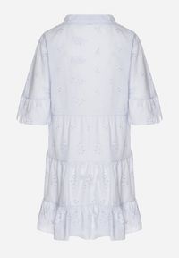 Born2be - Jasnoniebieska Bawełniana Sukienka z Haftowanej Tkaniny o Koszulowym Kroju z Falbanami Filidwena. Okazja: na co dzień. Typ kołnierza: kołnierzyk klasyczny. Kolor: niebieski. Materiał: tkanina, bawełna. Wzór: haft. Typ sukienki: koszulowe. Styl: klasyczny, casual, elegancki, boho #5