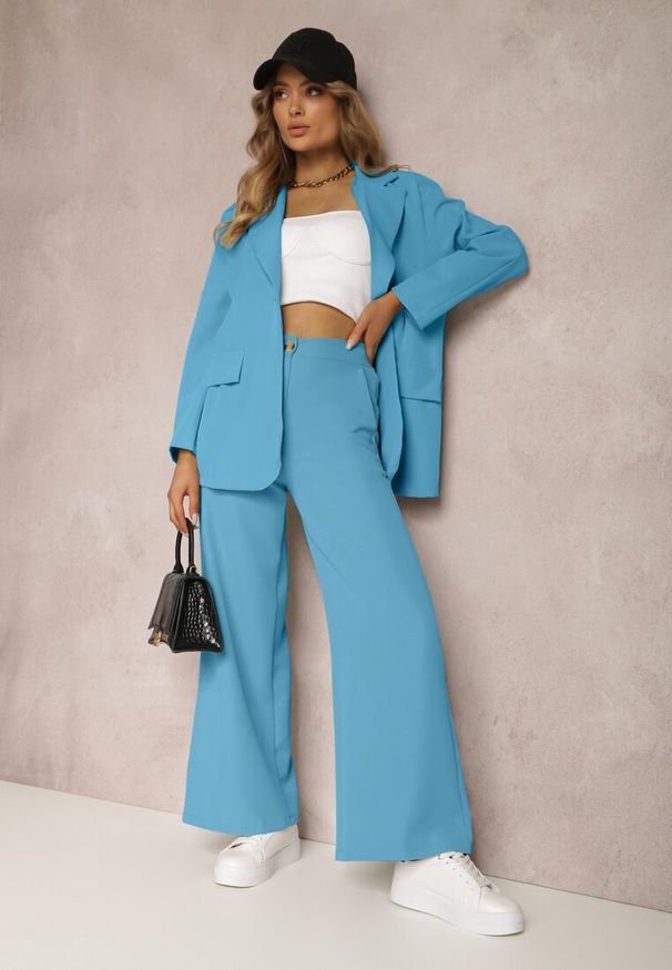 Renee - Niebieskie Spodnie Szerokie Laodaleia. Stan: podwyższony. Kolor: niebieski. Materiał: tkanina. Długość: długie. Wzór: gładki. Styl: elegancki