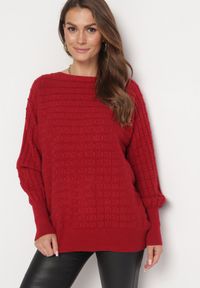 Born2be - Bordowy Klasyczny Sweter z Rękawami Nietoperza Steresa. Kolor: czerwony. Długość rękawa: długi rękaw. Długość: długie. Styl: klasyczny #3