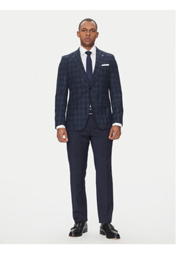 BOSS Marynarka H-Hutson-233 50535057 Granatowy Slim Fit. Kolor: niebieski. Materiał: wełna