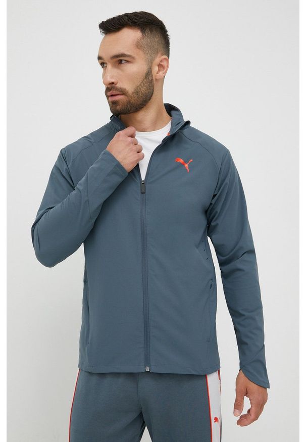 Puma kurtka treningowa Ultraweave kolor zielony przejściowa. Kolor: szary. Materiał: materiał, skóra