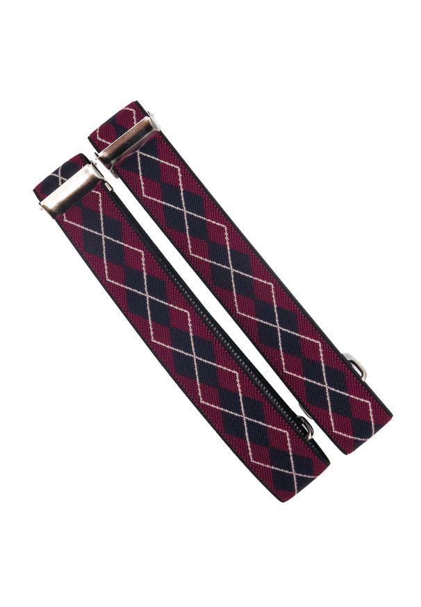 Modini - Bordowo-granatowe opaski do rękawów koszuli- romby, argyle X6. Kolor: wielokolorowy, czerwony, niebieski. Materiał: guma