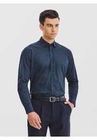 Pako Lorente - PAKO LORENTE - Granatowa koszula męska wzór geometryczny. Kolor: niebieski. Materiał: bawełna. Długość rękawa: długi rękaw. Długość: długie. Wzór: geometria. Sezon: jesień #10