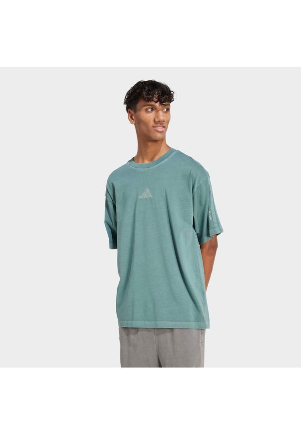 Adidas - Koszulka z efektem sprania ADIDAS ALL SZN. Kolor: zielony. Materiał: bawełna, włókno