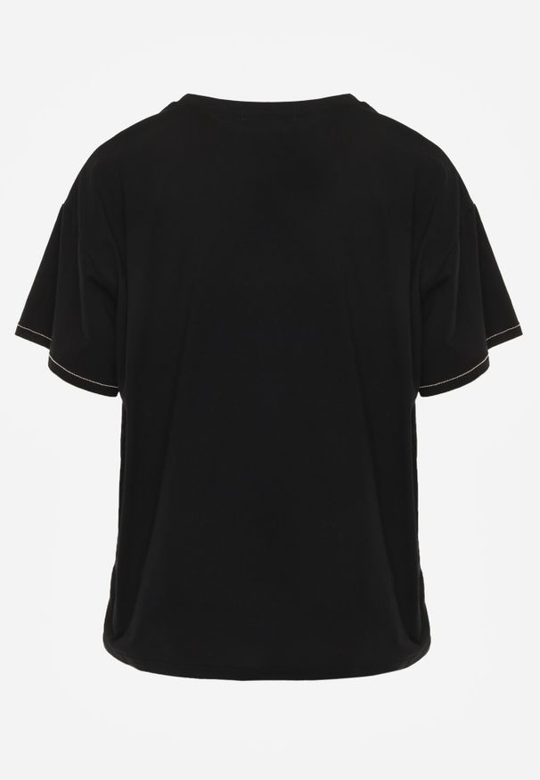 Born2be - Czarny Bawełniany T-shirt z Serduszkiem i Ozdobnymi Łańcuszkami Jynorin. Okazja: do pracy, na co dzień. Kolor: czarny. Materiał: bawełna. Wzór: aplikacja. Styl: elegancki, klasyczny, casual