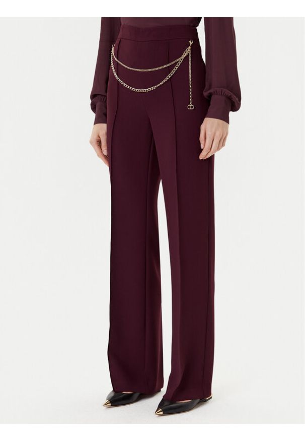 TwinSet - TWINSET Spodnie palazzo 252TP2281 Bordowy Wide Leg. Kolor: czerwony. Materiał: syntetyk