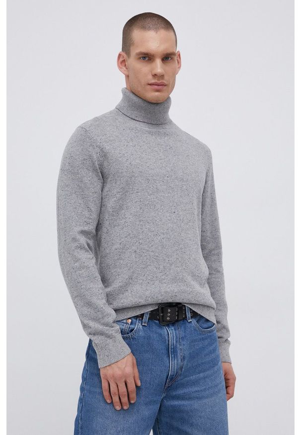 Premium by Jack&Jones - Sweter z domieszką wełny. Okazja: na co dzień. Typ kołnierza: golf. Kolor: szary. Materiał: wełna. Długość rękawa: długi rękaw. Długość: długie. Styl: casual