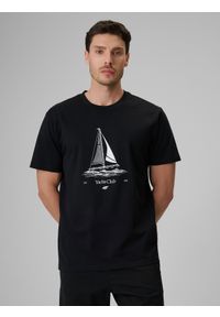 4f - 4F T-shirt relaxed z nadrukiem męski - czarny XL. Okazja: na co dzień. Kolor: czarny. Materiał: materiał, bawełna, dzianina. Wzór: nadruk. Styl: casual #1