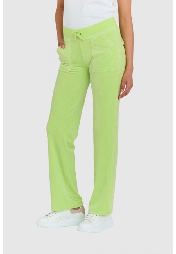 Juicy Couture - JUICY COUTURE Klasyczne welurowe spodnie dresowe del ray w jasnozielonym kolorze. Kolor: zielony. Materiał: dresówka, welur
