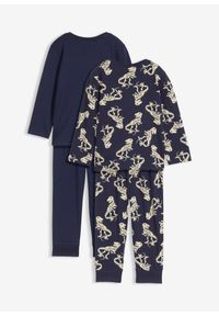 bonprix - Piżama z miękkiej bawełny (4 części). Kolor: niebieski. Materiał: bawełna. Wzór: gładki, paski, nadruk #1