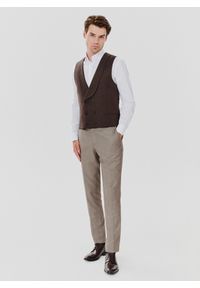 Pako Lorente - PAKO LORENTE – Brązowa dwurzędowa kamizelka męska. Kolor: brązowy. Materiał: poliamid, bawełna, elastan, len, wełna. Wzór: jodełka #5