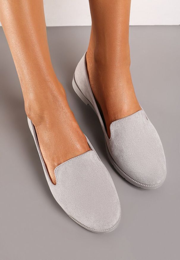 Born2be - Szare Balerinki w Stylu Mokasynów Thetea. Okazja: na co dzień. Kolor: szary. Materiał: jeans. Styl: elegancki, casual, klasyczny