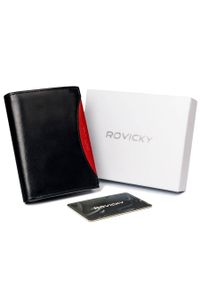 ROVICKY - Portfel męski czarny z czerwoną wstawką Rovicky 1537-03-BOR-1225 BLA. Kolor: czerwony, czarny, wielokolorowy. Materiał: skóra