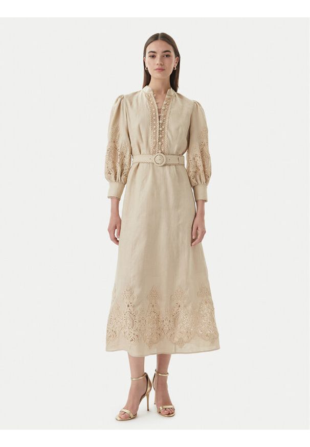 Luisa Spagnoli Sukienka koktajlowa Provina 542925 Beżowy Regular Fit. Kolor: beżowy. Materiał: len. Styl: wizytowy