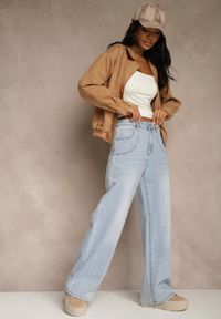 Renee - Niebieskie Jeansy High Waist o Szerokim Kroju z Przeszyciami i Imitacją Kieszeni Saliana. Stan: podwyższony. Kolor: niebieski #3