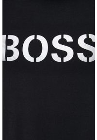 BOSS - Boss Bluza męska kolor czarny z kapturem z nadrukiem. Okazja: na co dzień. Typ kołnierza: kaptur. Kolor: czarny. Materiał: materiał, jedwab, dzianina, tkanina, lyocell. Długość rękawa: raglanowy rękaw. Wzór: nadruk. Styl: casual