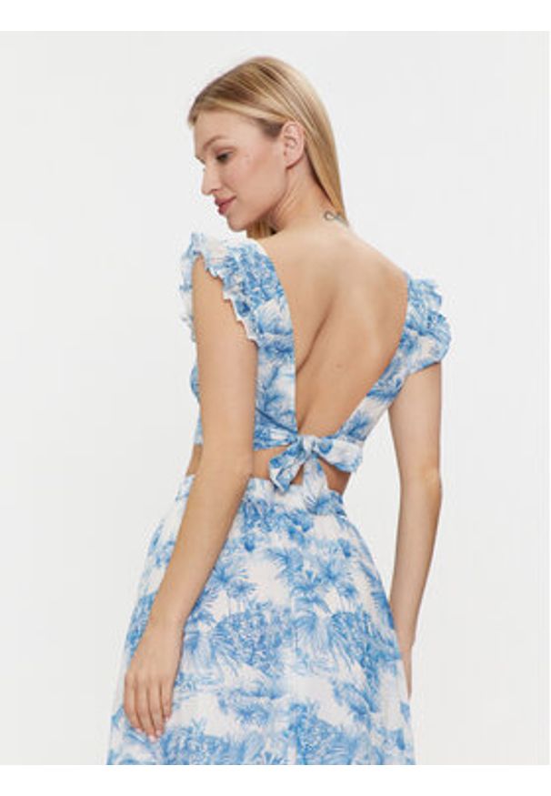 Iconique Bluzka Linda IC24-052 Niebieski Slim Fit. Kolor: niebieski. Materiał: bawełna