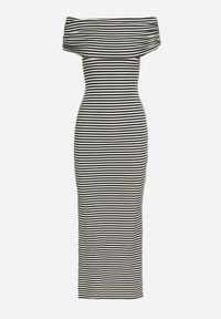 Born2be - Czarno-Biała Sukienka Typu Hiszpanka z Rozcięciem u Dołu w Paski Vikittas. Okazja: na co dzień, na spacer. Typ kołnierza: dekolt hiszpanka. Kolor: czarny. Materiał: wiskoza. Wzór: paski. Sezon: lato. Typ sukienki: proste. Styl: casual #7