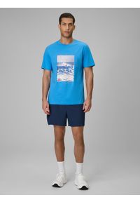 4f - 4F T-shirt regular z nadrukiem męski - niebieski XXL. Okazja: na co dzień. Kolor: niebieski. Materiał: jeans, bawełna, dresówka, dzianina. Wzór: nadruk. Styl: klasyczny, casual #2