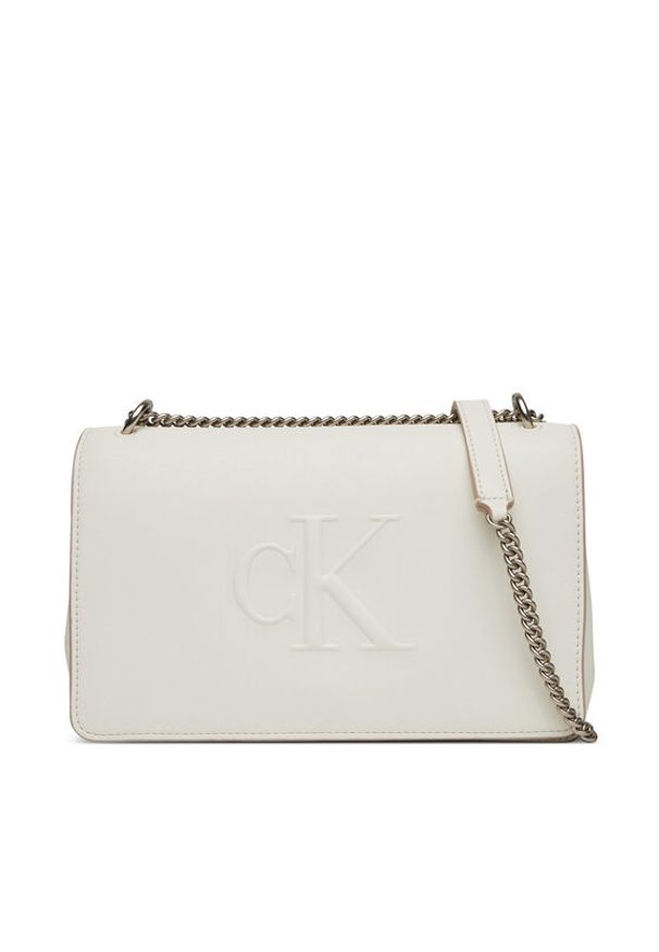 Calvin Klein Jeans Torebka Sculpted Ew Flap Conv Chain LV04K3035G Biały. Kolor: biały. Materiał: skórzane