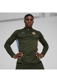 Puma - Męska bluza treningowa Manchester City z zamkiem 1/4 PUMA Myrtle Bold Blue Green. Kolor: zielony, niebieski, wielokolorowy. Sport: piłka nożna