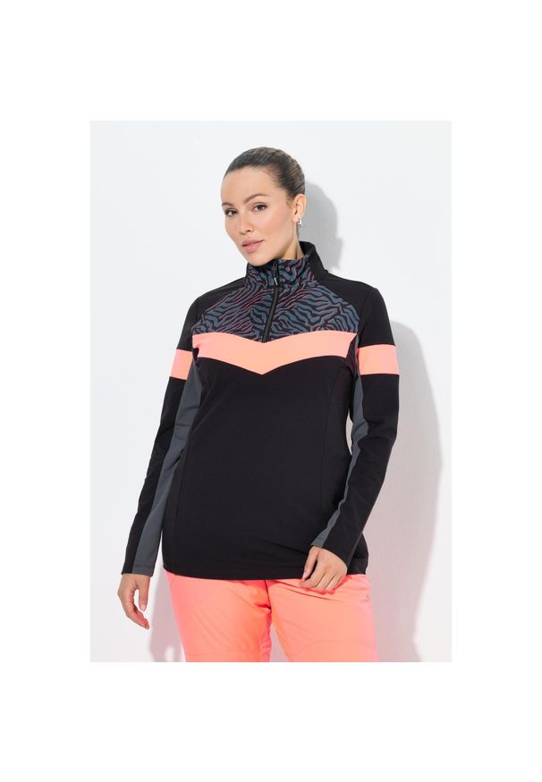 ULLA POPKEN - Damskie Koszulka funkcyjna dopasowana półgolf długi rękaw z recyklingu. Kolekcja: plus size. Kolor: czarny. Materiał: poliester, materiał, elastan. Długość rękawa: długi rękaw. Długość: długie