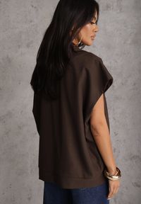 Renee - Brązowa Dwurzędowa Kamizelka Oversize o Garniturowym Kroju Edoriela. Kolor: brązowy. Materiał: poliester, koronka #3