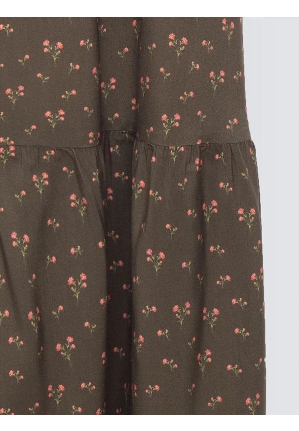 Big-Star - Spódnica damska midi z wiskozy z motywem kwiatowym khaki Vendi 303. Okazja: do pracy. Kolor: zielony. Materiał: wiskoza. Wzór: kwiaty. Styl: elegancki