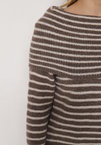 Born2be - Jasnobrązowy Sweter w Paski z Dodatkiem Wełny i Wiskozy z Odkrytymi Ramionami Nedarra. Okazja: na co dzień. Kolor: brązowy. Materiał: wełna, wiskoza. Wzór: paski. Styl: casual, elegancki #7