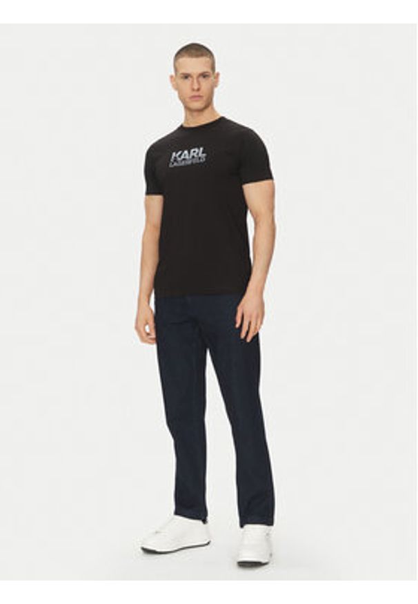 Karl Lagerfeld - KARL LAGERFELD T-Shirt 755064 552241 Czarny Regular Fit. Typ kołnierza: dekolt w karo. Kolor: czarny. Materiał: bawełna