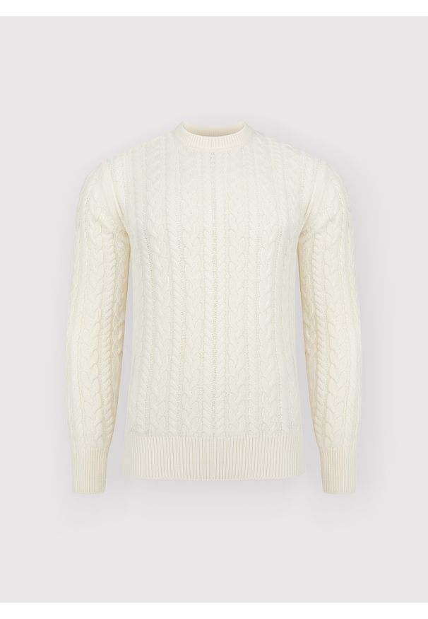 Pako Lorente - PAKO LORENTE - Beżowy sweter męski z kaszmirem. Kolor: beżowy. Materiał: kaszmir. Wzór: ze splotem. Sezon: jesień