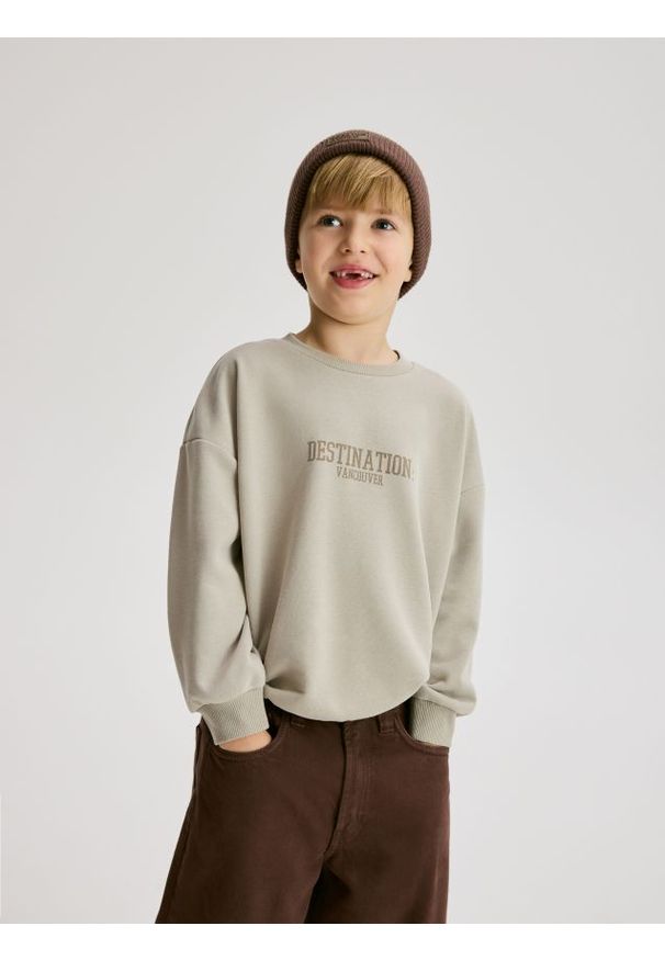 Reserved - Bluza z nadrukiem - beżowy. Kolor: beżowy. Materiał: bawełna, dzianina. Wzór: nadruk