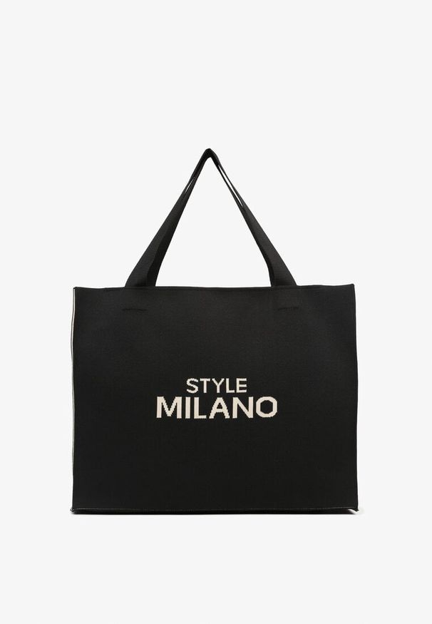Renee - Czarno-Beżowa Torebka o Modelu Shopper z Suwakiem i Napisem Salisella. Kolor: czarny. Wzór: napisy. Styl: biznesowy, casual