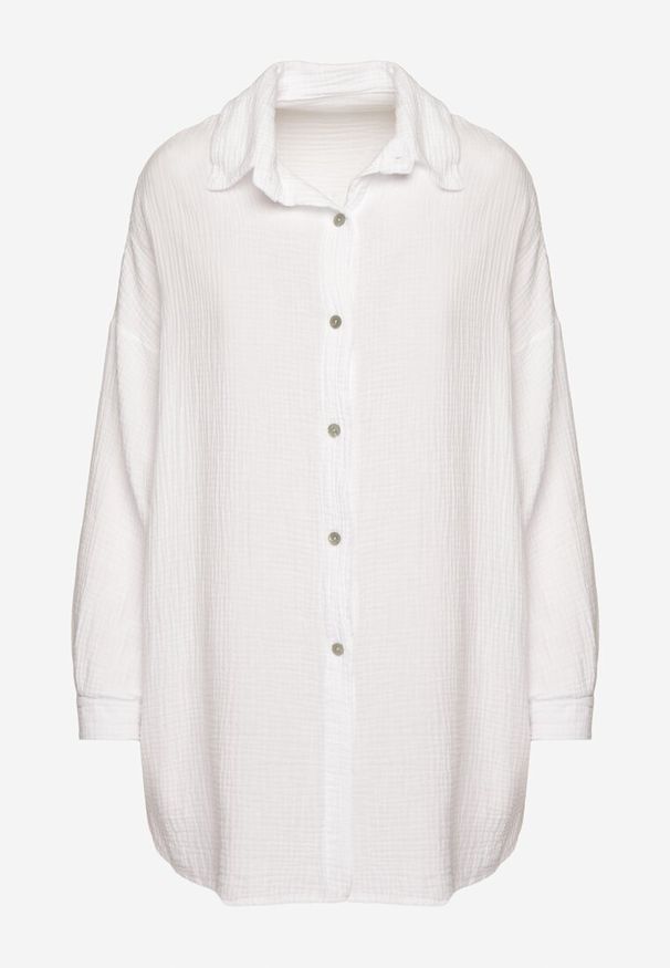 Born2be - Biała Bawełniana Koszula Muślinowa Atelora. Typ kołnierza: kołnierzyk klasyczny. Kolor: biały. Materiał: bawełna. Długość rękawa: długi rękaw. Długość: długie. Sezon: wiosna, lato. Styl: klasyczny